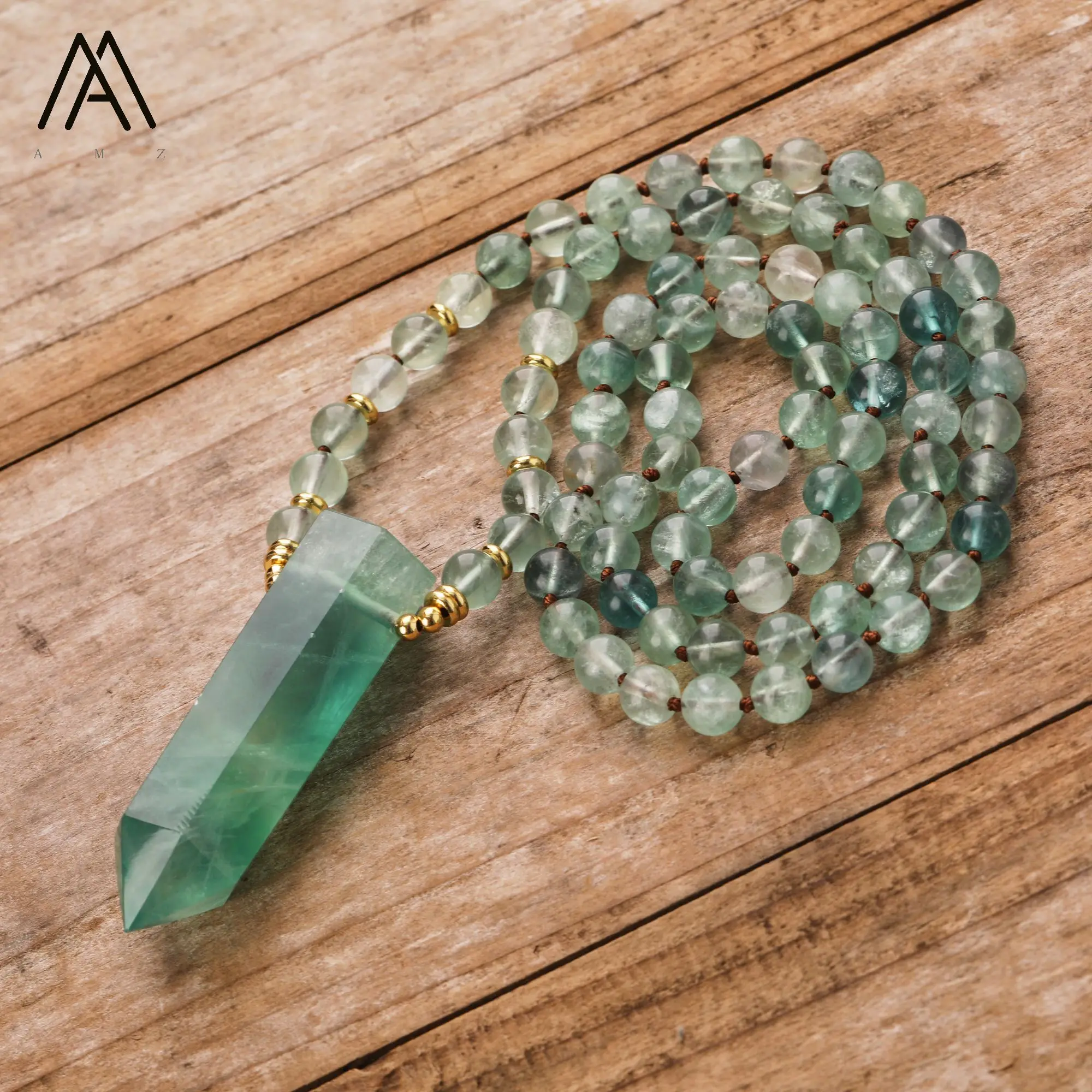 Natürlicher Regenbogen-Fluorit-Heilpunkt-Anhänger für Damen, 108 Gebetsperlen, Mala-Halskette, Meditation, spiritueller Schmuck, Geschenke – Detail 4
