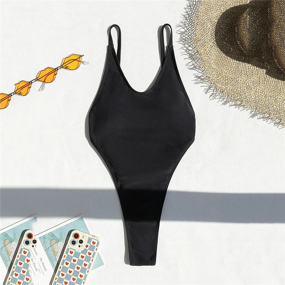 Sexy Black Backless Swimsuit One Piece Swimwear Women 2024 Deep V Ncek Bathing Suit Micro Thong Monokini High Cut Bodysuit