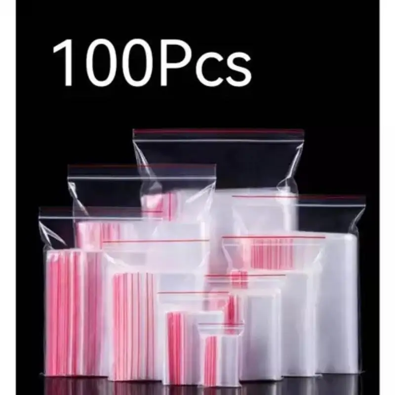 100Pcs Clear PE Plastic Zipper Sealing Bags Storage Bag For Food Candy Jewelry Packing
