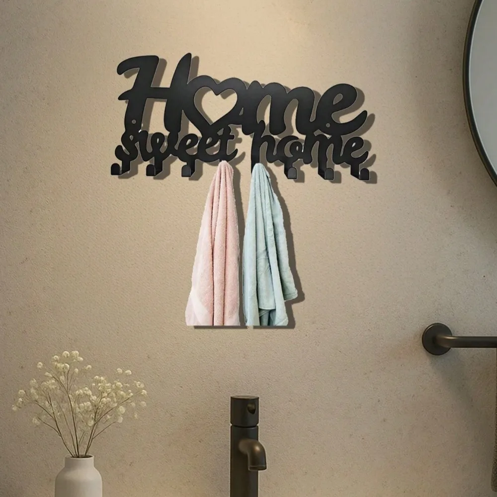 Ganchos de pared minimalistas de Metal negro, multifuncionales como soporte para toallas de cocina, acabado negro elegante y construcción robusta, 1 ud.