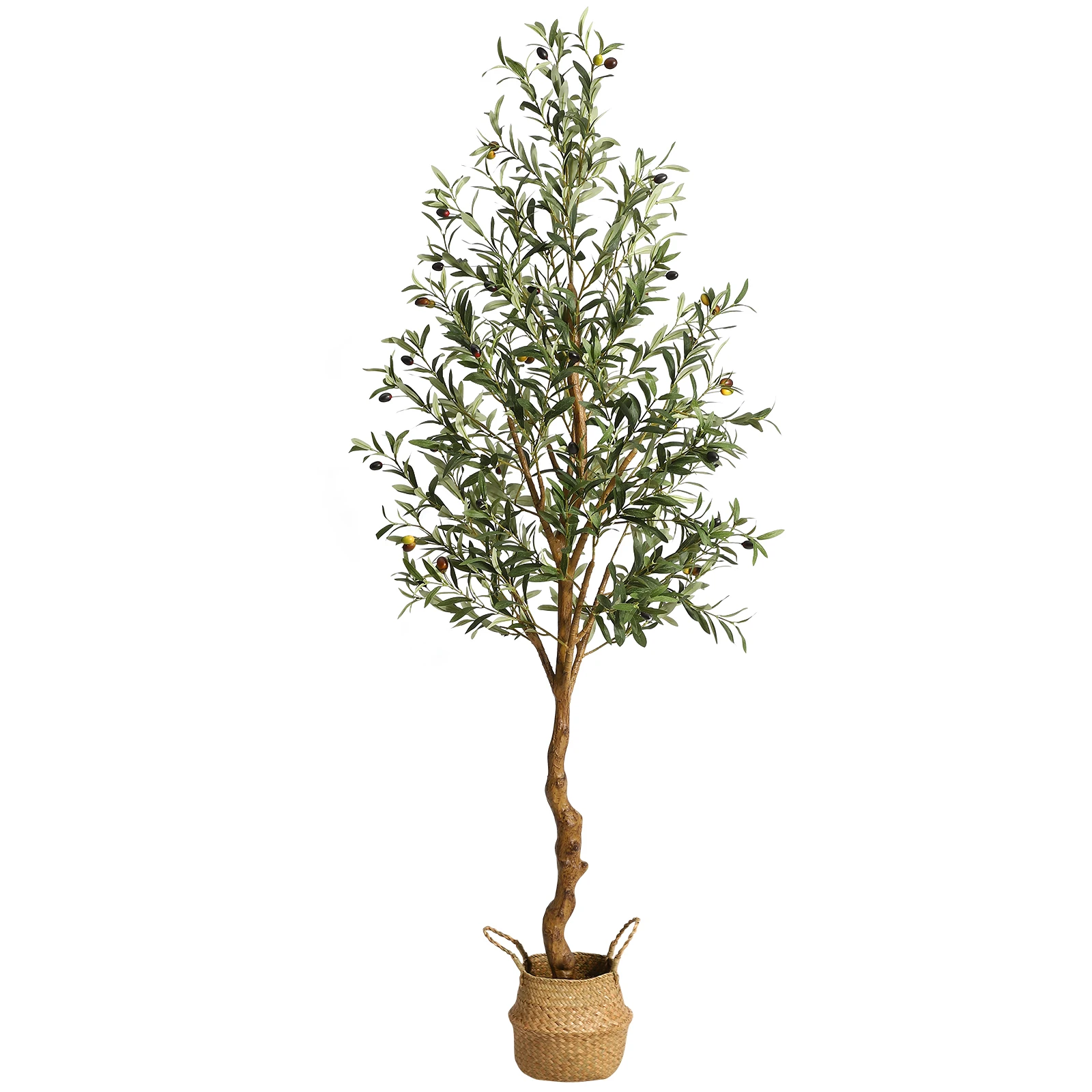 Olivo artificiale per interni, 180 cm – foglie e frutti in seta dall’aspetto realistico – tronco spesso in legno naturale, in vaso nero con muschio – decorazione per soggiorno, ufficio o casa.