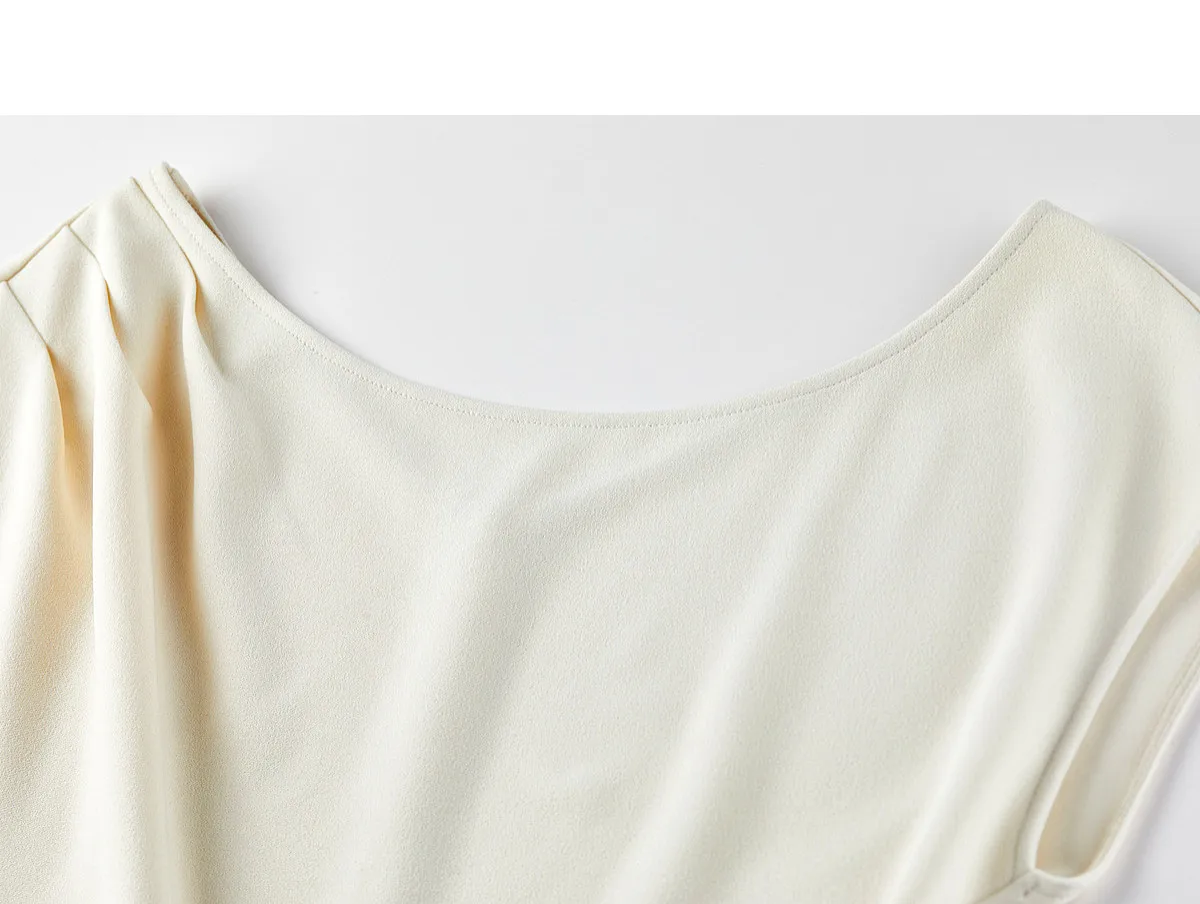 SENTUBILA Schwarzes Minimalistisches A-Linien-Kleid mit Kurzen Ärmeln für Damen 2026 Sommer Elegantes Boot-Ausschnitt Gerafftes Kleid mit Schmaler Taille 162LI5946 – Detail 38