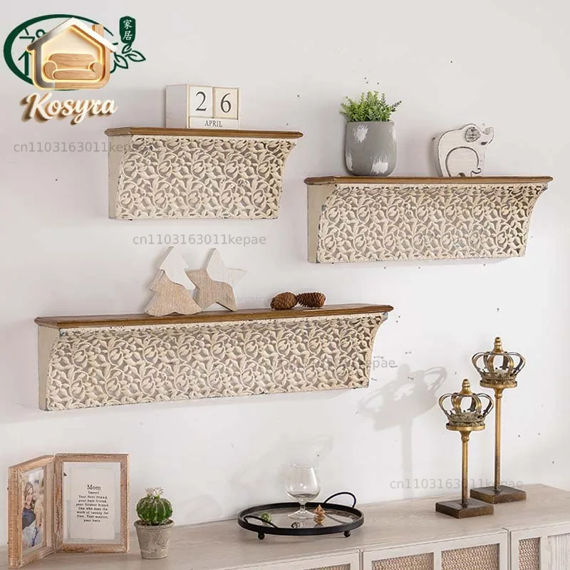 Moroccan wall hollow carved shelf wedding background wall decoration layer shelf retro old art shelf