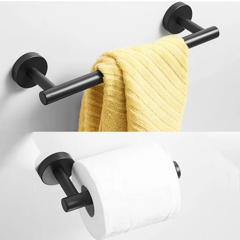 Bathroom Accessories Hardware Set Robe Hook Towel Rail Bar RackRound Black Stainless Steel Shelf Tissue toilet Paper Holder DIY