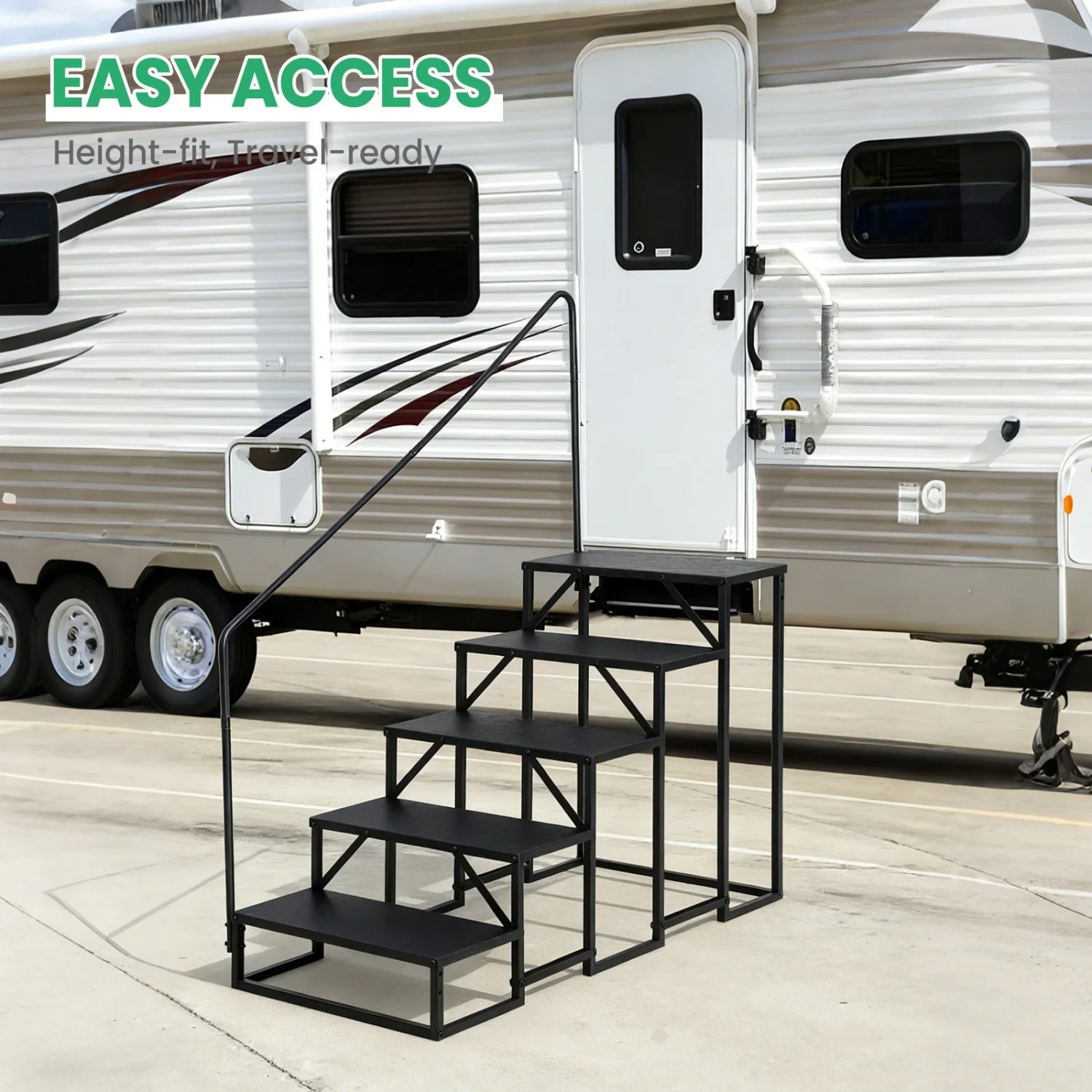 RV Step Ladder, 2/3/4/5 Step Ladder with Handrail, Heavy Duty 660lbs, Portable Pool Ladder, Outdoor Stairs for Camper, Porch