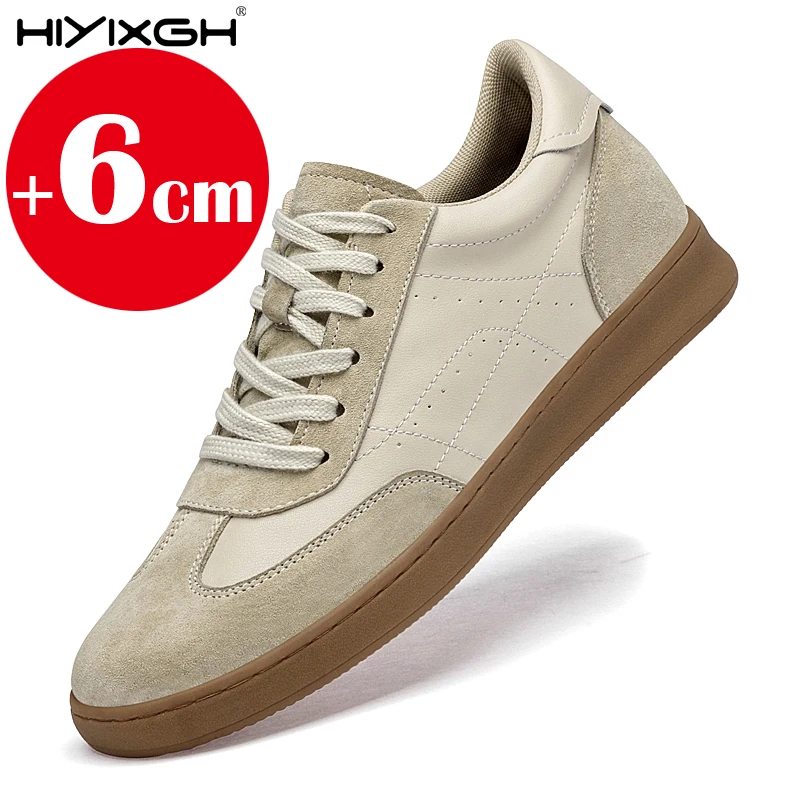 

Men's 6cm Height Increase Shoes Genuine Leather Unisex Vintage Casual Sneakers Non-Slip Comfortable Lightweight Elevator Shoes