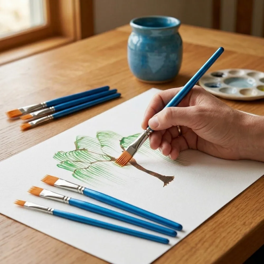4Pcs Nylon Bristles Watercolor Brush Set Multi-toothed comb Flat Comb Painting Brushes Short Handle Small Bristles