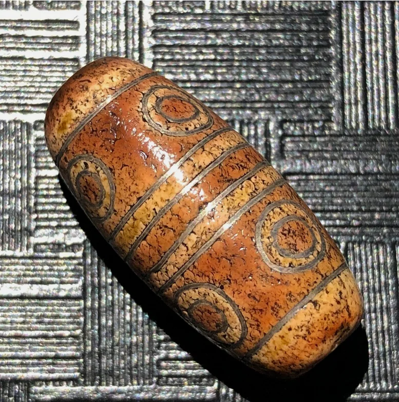 Magic Tibetan Old Agate silver Inlaid 8Eye dZi Bead Amulet 13*28mmC1900