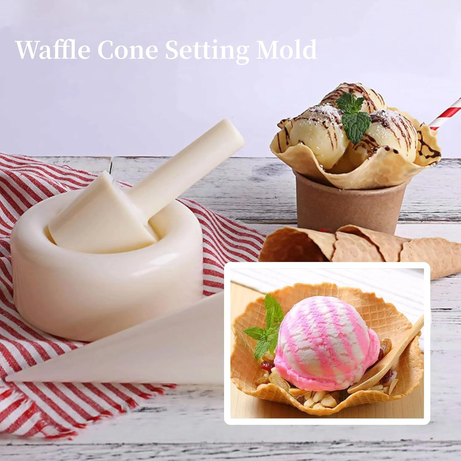 Crispy Waffle  Kit, Plastic Ice Cream Maker  Roller Forming Tool  Roller Egg Roll DIY Mold Waffle  Mold Kit for Kitchen
