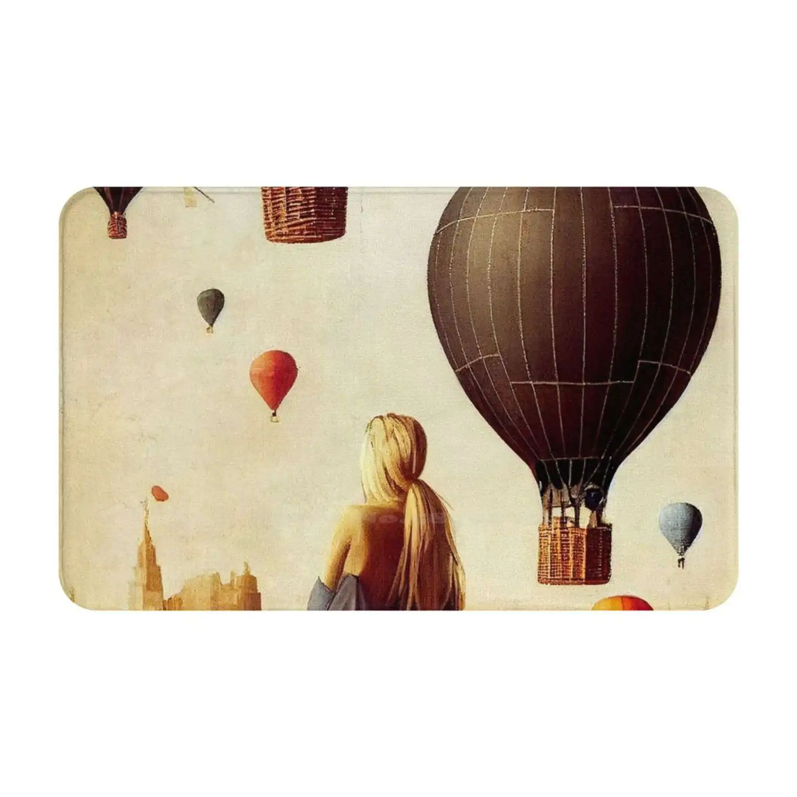 Hot Air Balloon Soft Cushion Car Home Carpet Door Mat Hot Air Balloon Balloons Mongolfiera Flying Steampunk Girl Blond Surreal