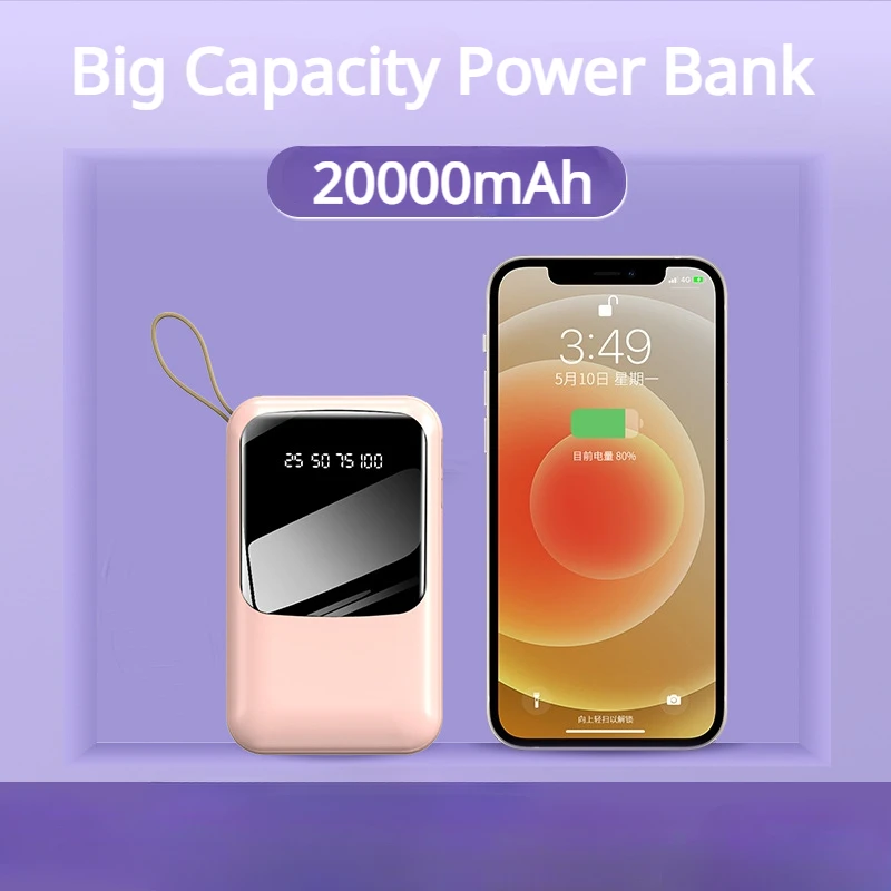 

20000mah Portable Power Bank with 4 Lines Big Capacity Emergency Powerbank Fast Charging Phone External Battery Universal