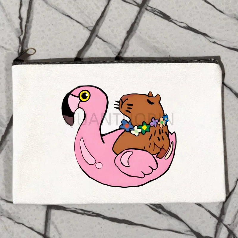 Funny Animals Capybara Cartoon Cute Women Small Canvas Makeup Bag Travel Cosmetic Pouch Toiletry Bag for Women Portable MakeUp