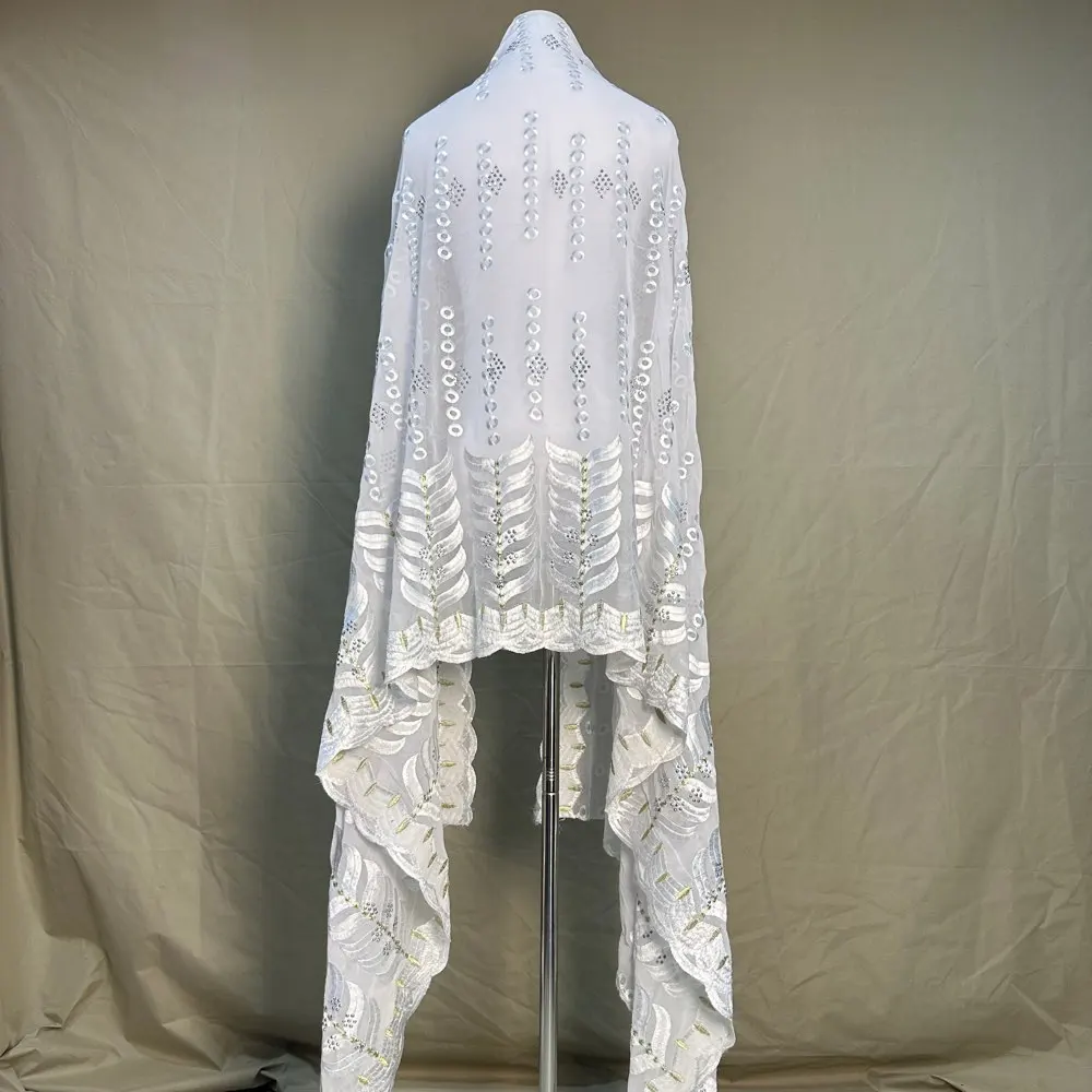 

All white blanc Dubai African Muslim Shawl Wrap Cording Embroidery Scarf Sales Muslim Scarf 100% Cotton Big Scarf AfricanWomen