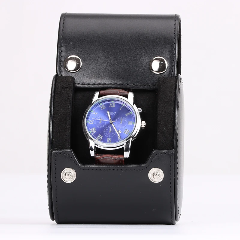Genuine Leather Single Watch Roll Case, Shockproof Protective Storage Box for Watch Collection