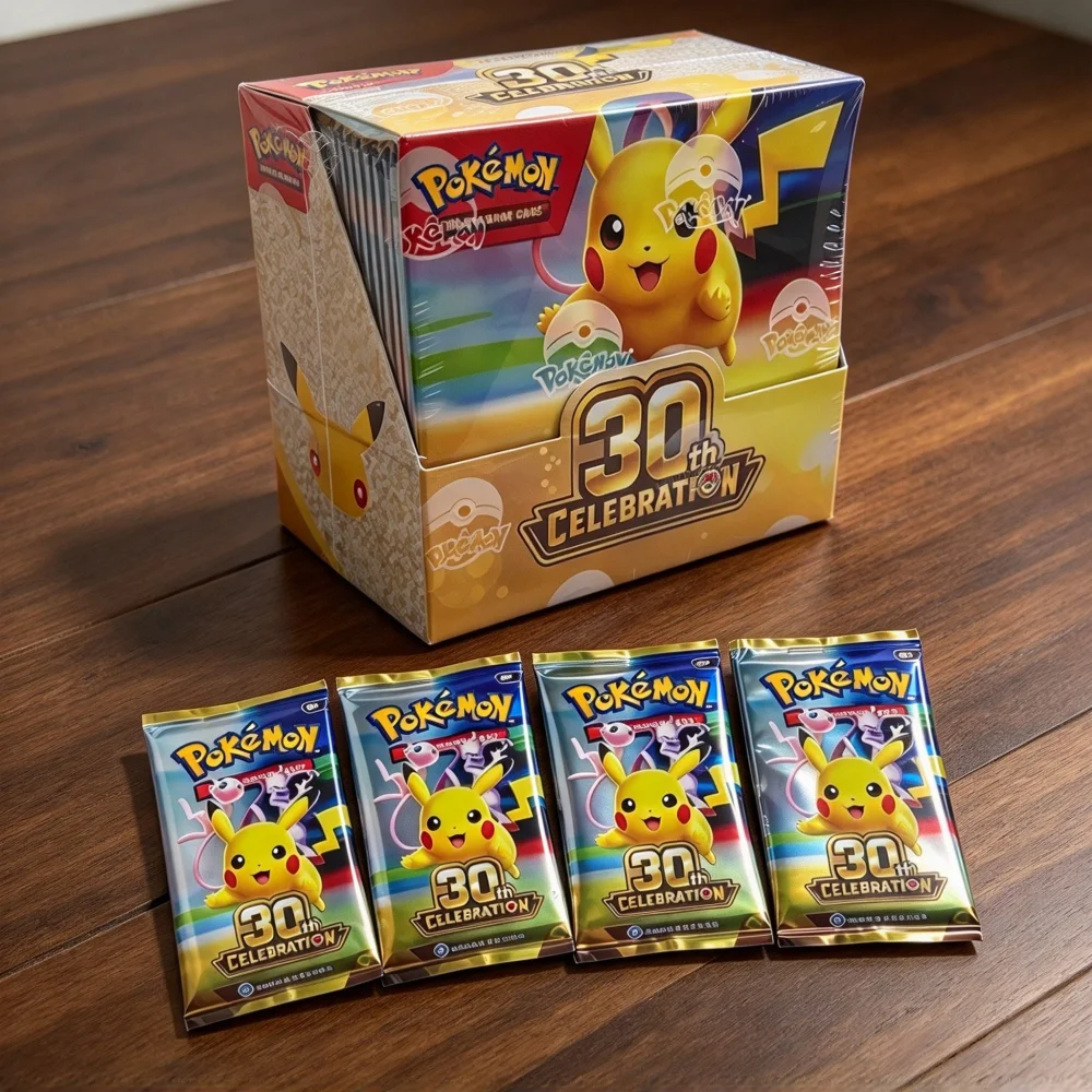 100Pcs Pokémon TCG 30th Celebration Trading Cards 9+1 Per Pack Mega Evolution Booster Pack Chaos Rising Pitch Phantasmal Flames