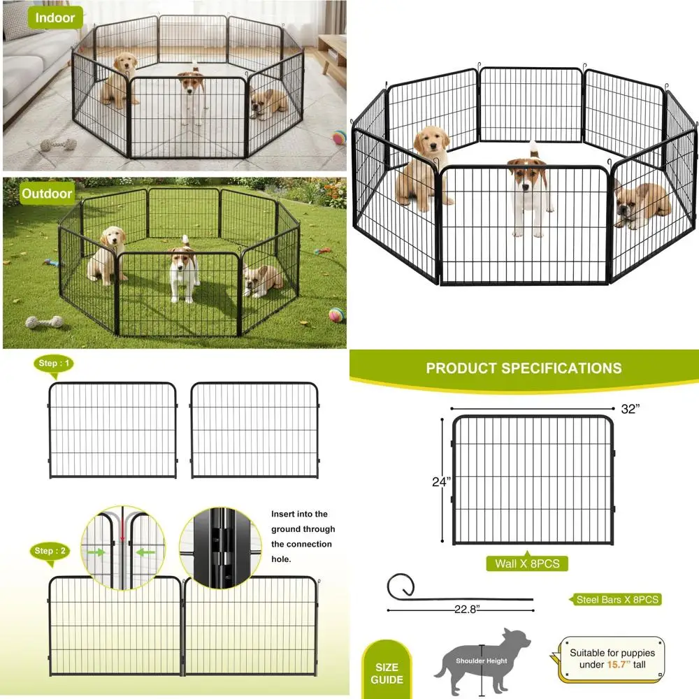 

24 Inch 8-Panel Heavy-Duty Metal Pet Exercise Pen for Indoor & Outdoor Use, Expandable, Anti-Skid Design