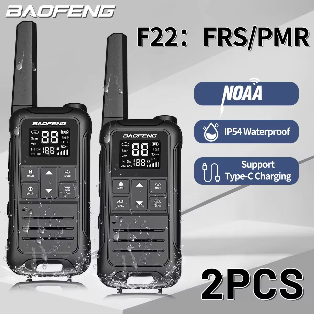 2PCS Baofeng F22 PMR FRS Mini Walkie Talkie Waterproof Type-C Licence-free NOAA Portable Two Way Ham Radio for Hunting