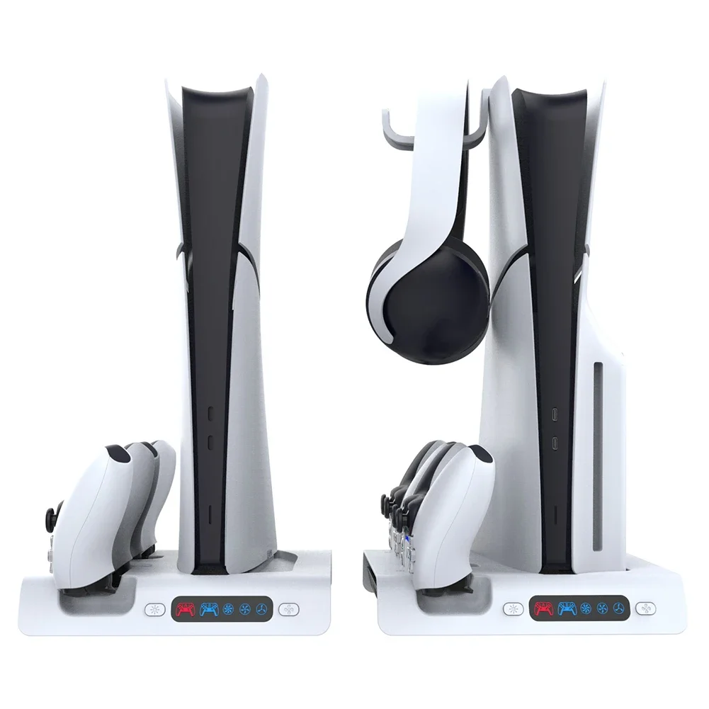 Per PS5 Slim Digital / Disc Host Edizione base di dissipazione del calore multifunzionale per rack per cuffie di ricarica a doppio sedile con maniglia PS5