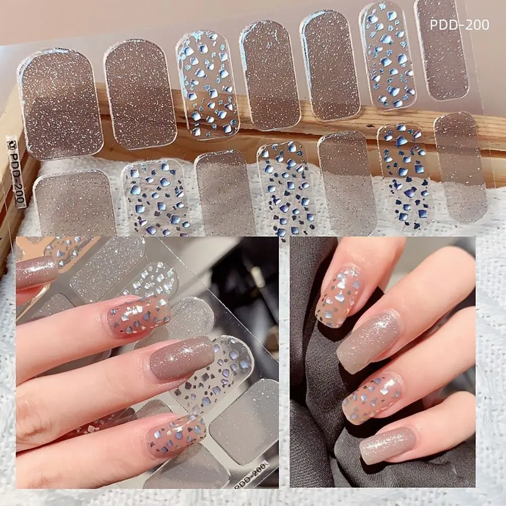 INS Trendy 14Strips Gel Nail Stickers Semi Cured Floristic Nail Patch Full Cover Nail Art Stickers DIY Nail Art Making