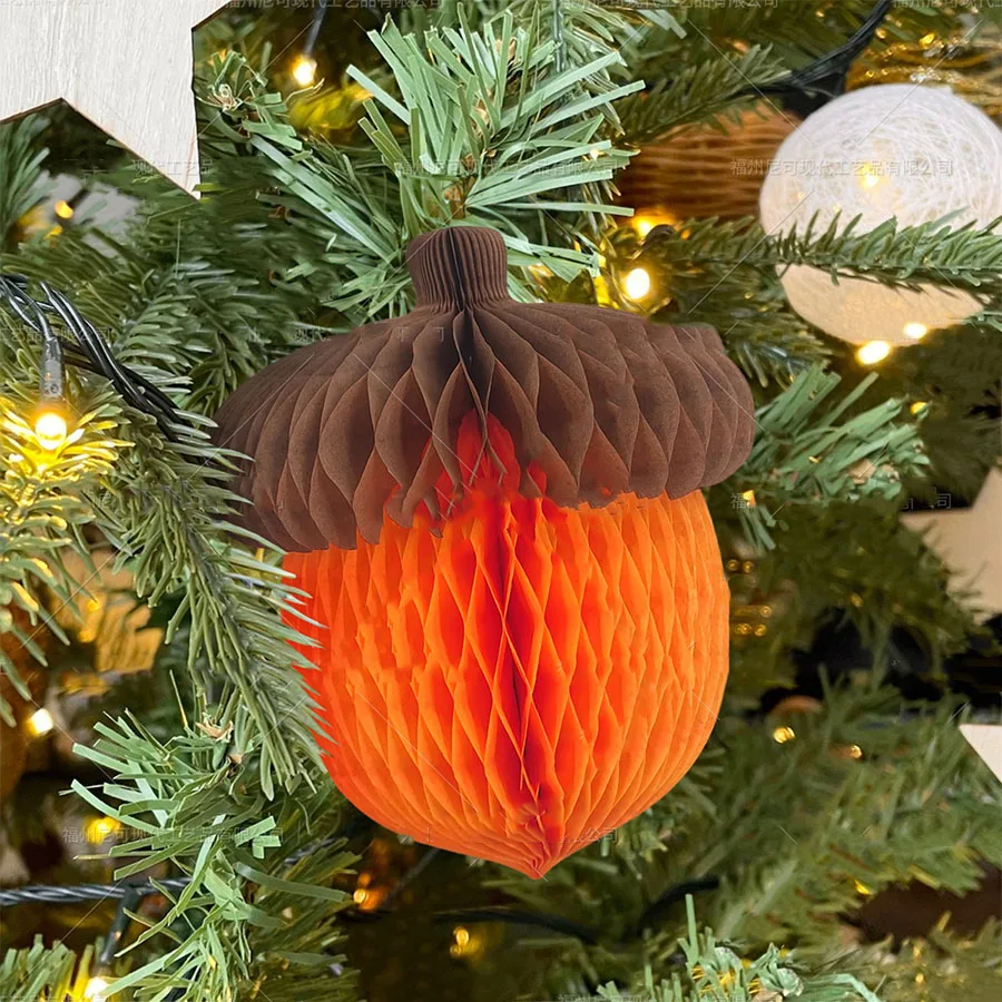 

20/30cm Acorn Honeycomb Ball Thanksgiving Day Paper Honeycomb Pendant Autumn Harvest Festival Turkey Party Desktop Ornaments