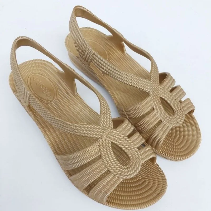 Women Sandals PVC Flat New Open Toe Beach Female Jelly Shoes Solid Women Footwear Casual Platform Cut Out Comfy Ladies Sandals