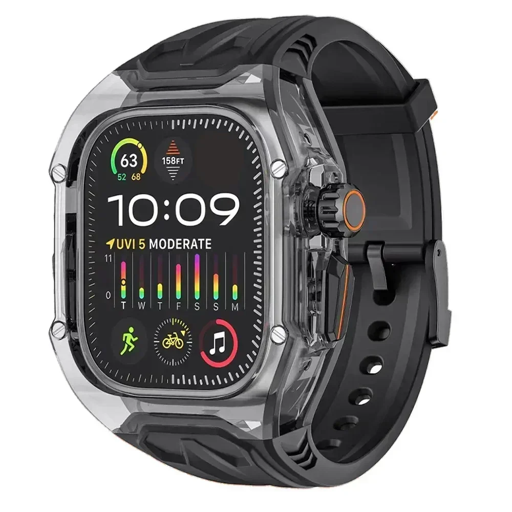Transparent Modification Kit For Apple Watch Ultra 9 8 7 49mm 44mm 45mm Strap+Case For iWatch Series 6 5 4 Rubber Band Refit Mod image 2