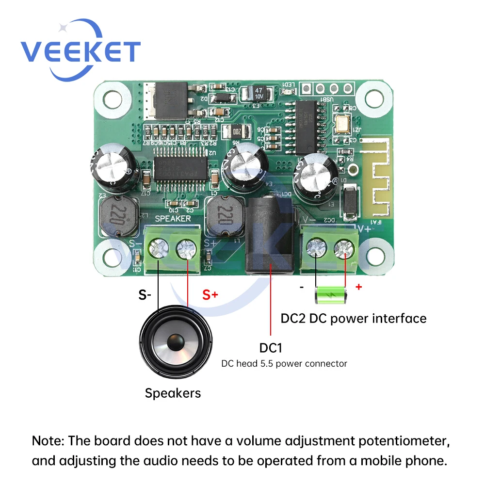 DC 9-25V TPA3110 Bluetooth 5.4 Amplifier Board 30W Channel Digital Stereo Audio Power Amplifier Module Supports Tws Dual Stereo
