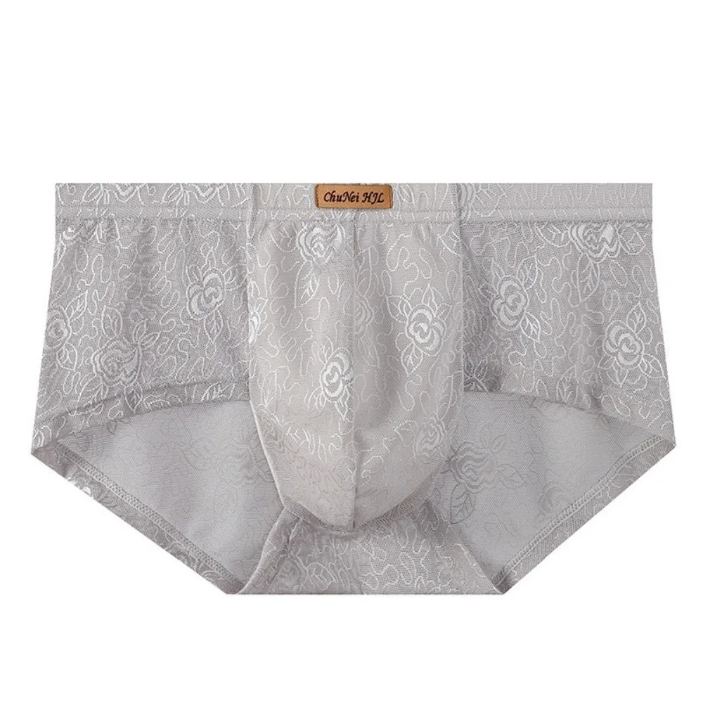 Lingerie Ice Silk Men Underwear Mesh Transparent Men's Lace Briefs Mid Waist Ultra-thin Triangle Panties Daily Use