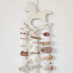 INS Nordic Wooden Trojan Horse Baby Hair Clips Holder Girls Hairpins Hairband Storage Pendant Jewelry Organizer Wall Ornaments