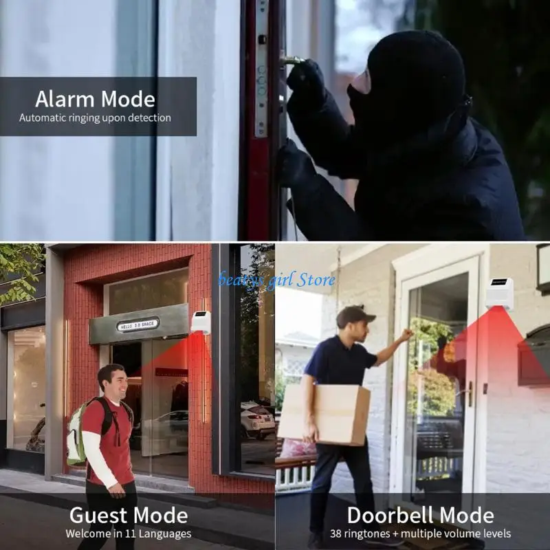 

C7AB Wireless Security Doorbells with 38 Melodies & Adjustable Sound Level Intelligent Motion Detectors Doorbells for Office Or