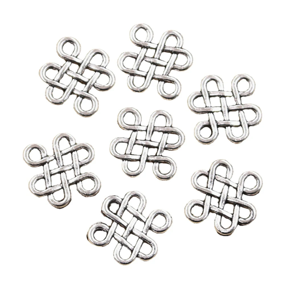 30pcs Charms Chinese Knot Connector 17x14mm Antique Silver Color Plated Pendants Making DIY Handmade Tibetan Finding Jewelry