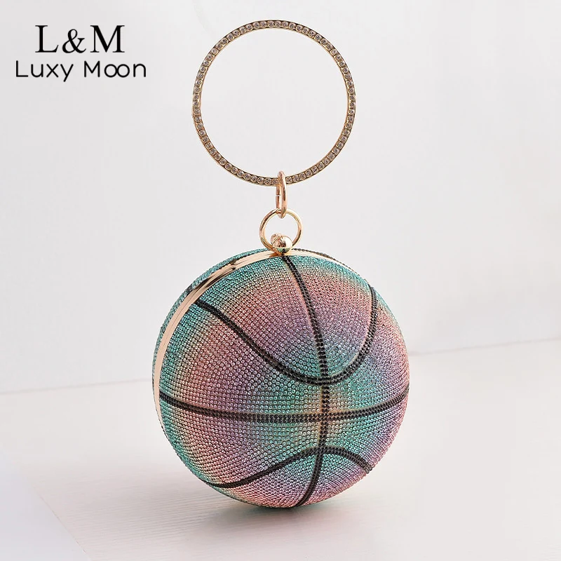 Designer Basketball Evening Bag Ball Shape Wrist Handbag Luxury Gradient  Color Party Day Clutch Women Diamond Purse XA826H