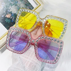 New Diamond Plated Large Sunglasses Women Retro Square Colorful Ocean Sunglasses Personalized Outdoor UV400 Sunscreen Eyewear