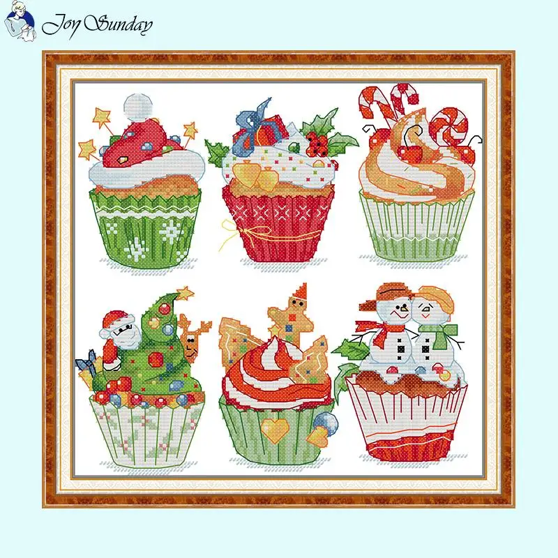 Christmas Cupcakes Cross Stitch Kit Aida14CT 16CT 11CT White Canvas Printed Fabric DMC Embroidery Floss DIY Hand Sewing Crafts