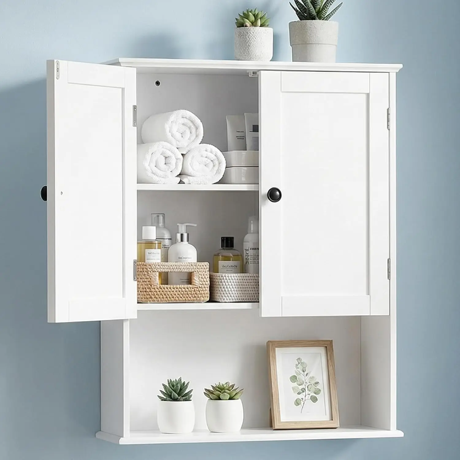 Bathroom Wall Cabinet, White , Over Toilet Storage Hanging Cabinet Adjustable Shelves Cupboard with, Customized