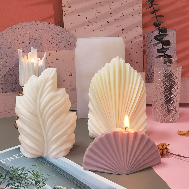 

DIY Silicone Candle Mold Leaf Scented Candle Making Resin Molds Geometric Large Scallop Candle Soap Plaster Wax Mold Home Decor