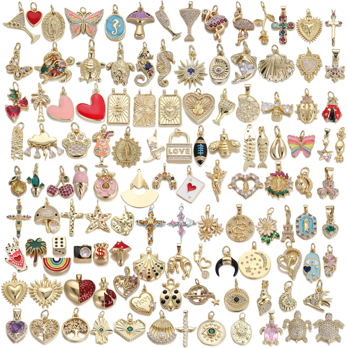Mixed Style Rhinestone Animal Heart Cross Charm Pendant Classic Evil Eye Gold Plated Jewelry Making Accessories Supplies