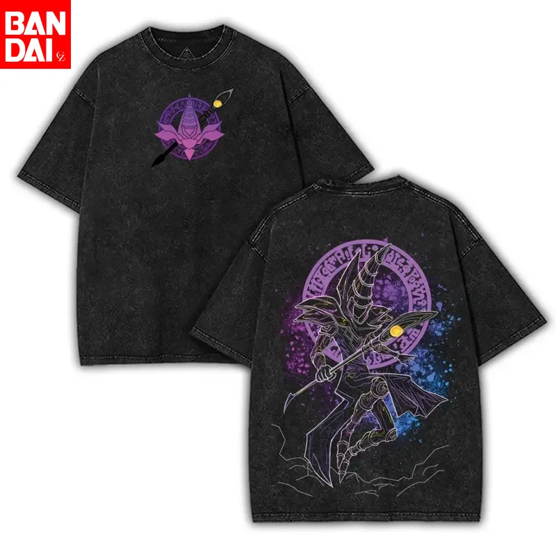 Yu-Gi-Oh! Vintage Lavado Camiseta Gráfica Yugi Muto para Homens, Estilo Retro Anime, Camiseta de Algodão Oversized de Manga Curta, Moda Harajuku