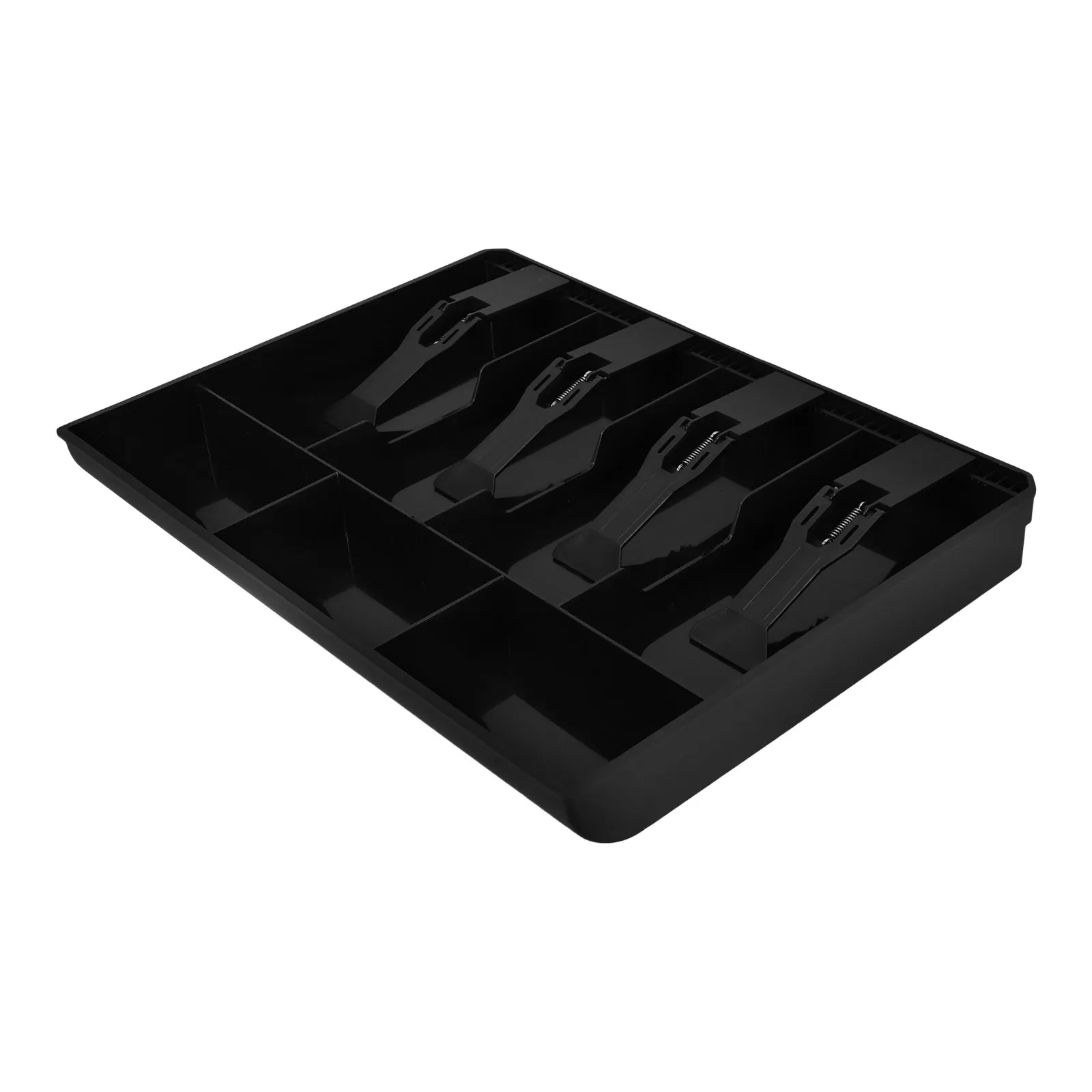 

Heavy Duty Cash Insert Tray 4 Bill Clips 3 Coin Sections Secure Currency Storage for Casual Restaurants Fine Dining Fast Food
