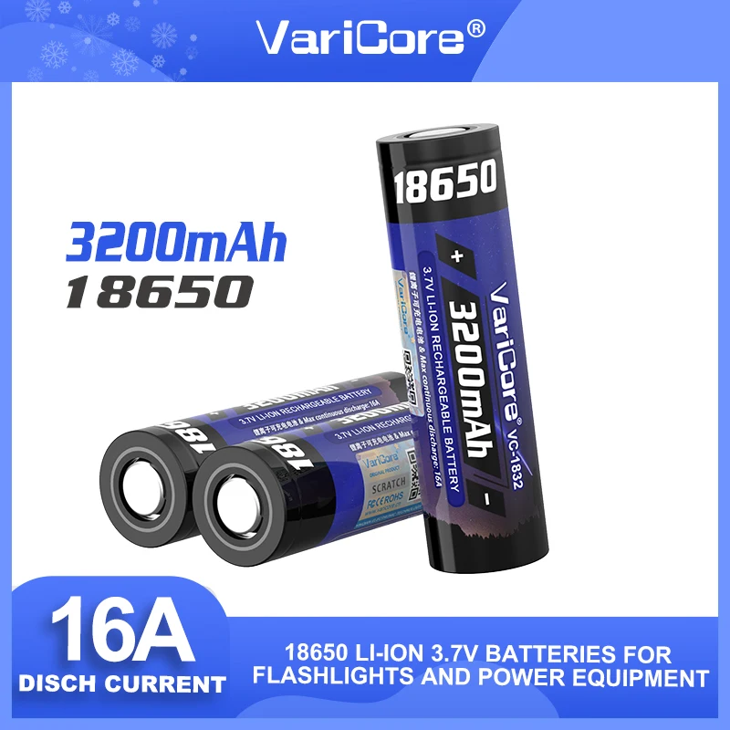 1-6PCS VariCore 18650 Battery 3.7V Li-ion 3200mA 16A Power battery VC-1832 For high drain devices.