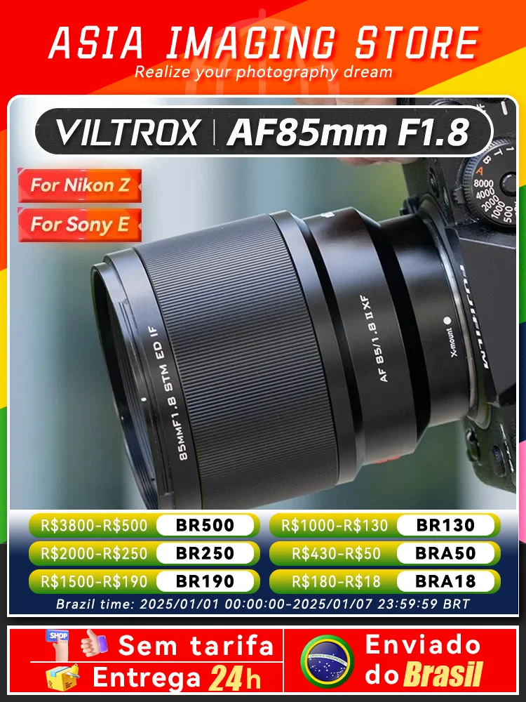 【 Do Brasil 】 Viltrox AF 85mm F1.8 II Full Frame Mirrorless Camera Lens for Sony ZVE10 A7IV A7III A7 Nikon Z Fuji XF 85 1.8