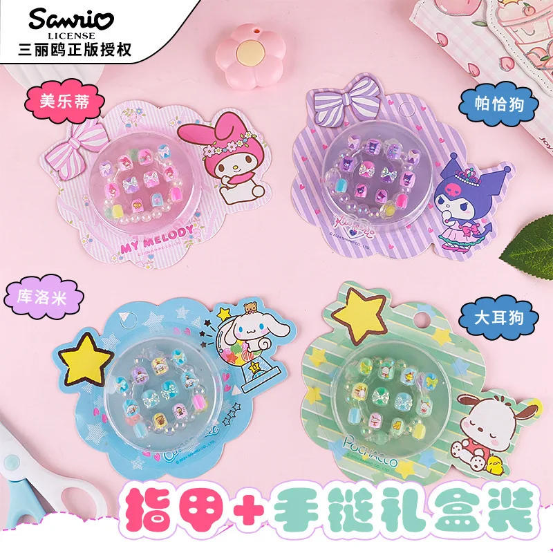 Sanrio Cartoon Melody Environmental Diy Girl Makeup Decoration Children'S Nail Stickers Macaron Color Beaded Bracelet Set