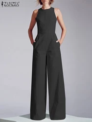 Zanzea elegante ärmellose lange Stram pler Frauen taillierte Spiel anzug lässig Sommer Overalls Büro Dame weites Bein Hose Overalls