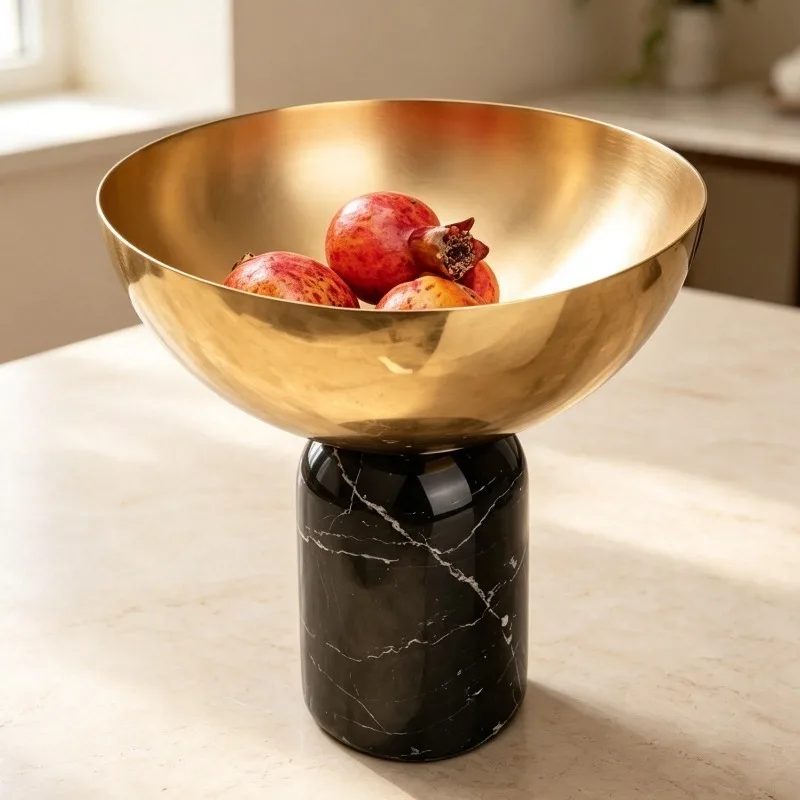 Metal Decor Bowl Desktop Marble Tray Modern Kitchen Table Decoration Fruit Storage Bowls Luxury Home Accessories Tableware