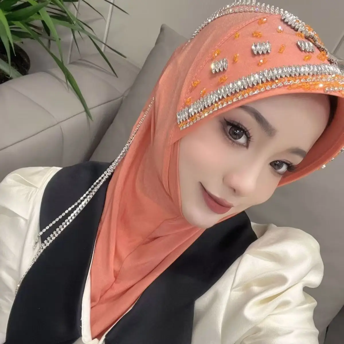 

Luxury Hat Hijab Pink Scarf with Tassel for Africa Women Ethnic Caps Muslim Face Veil Comfy Soft Headscarf Diamond Brand Hijabs