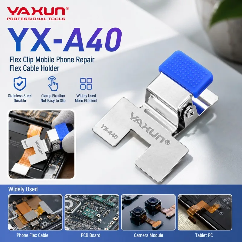 Suporte de Soldagem para Placa de Telefone YX-A40 YAXUN em Aço Inoxidável com Almofada de Silicone para Trabalhos de Manutenção