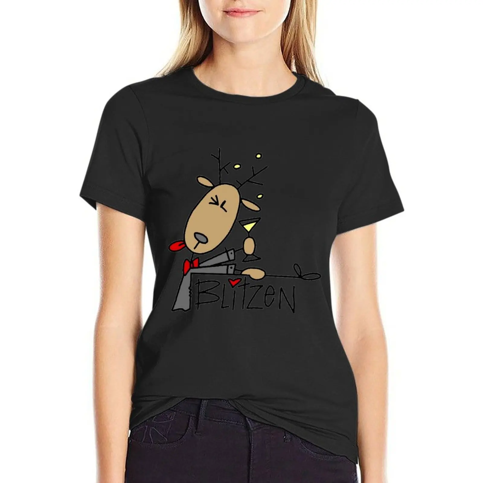 

Blitzen Reindeer Christmas Holiday T-Shirt plus size tops summer top funny Aesthetic clothing tops for Women