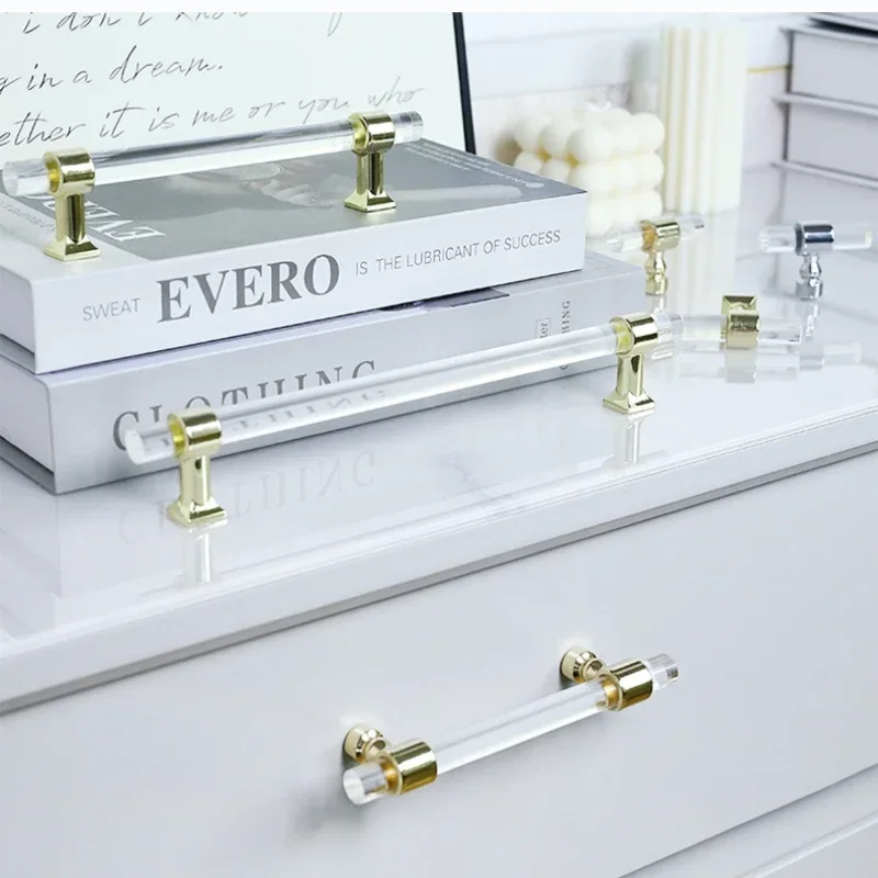 Acrylic Long Strip Gold Transparent Crystal Handle Light Luxury Wardrobes Pulls Bathroom Cabinet Drawer Cabinet Door Handle