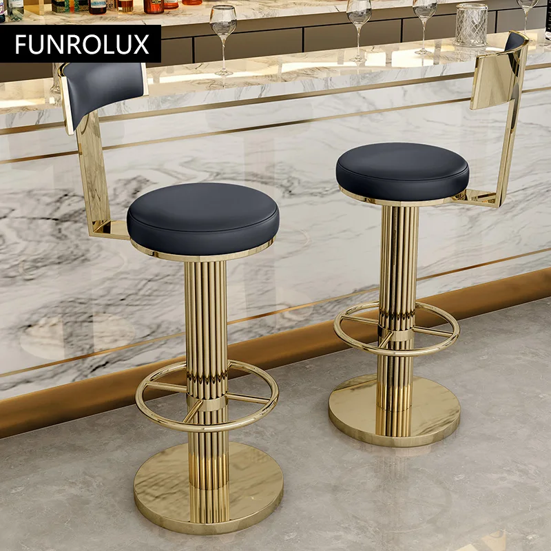 

Golden Bar Chair Height Adjustable Swivel Counter Bar Stool Modern Stainless Steel Kitchen Counter Chair Dining Chairs Set