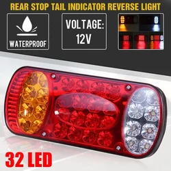 12V 24V 32 LED Car Truck Rear Stop Brake Tail Light Taillight Signal Lamp Indicator Trailer Truck Lorry Caravan Van Waterproof